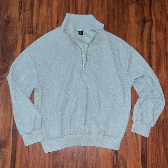 Emery Rose quarter zip cropped waffle sweater small grey cozy pullover - Picture 7 of 7